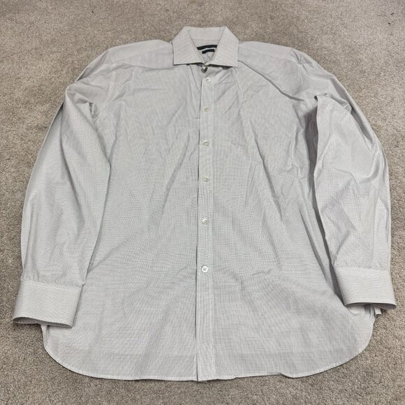 John Varvatos Button Down Shirt White Gray Long Sleeve Men’s Size 16.5 34/35 - Picture 1 of 13